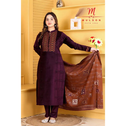 Cotrise Velvet Three-Piece Suit with Thread Work