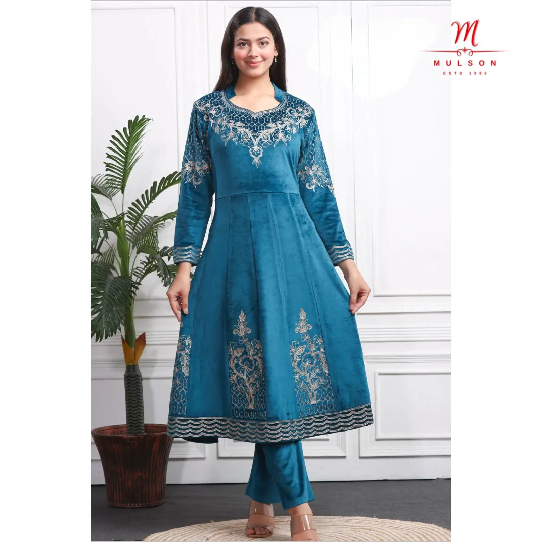 Elegant Teal Velvet Anarkali Suit: A Timeless Three-Piece Masterpiece