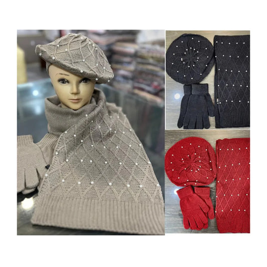 Winter Unique Cap, Scarf, and Gloves Set for Women