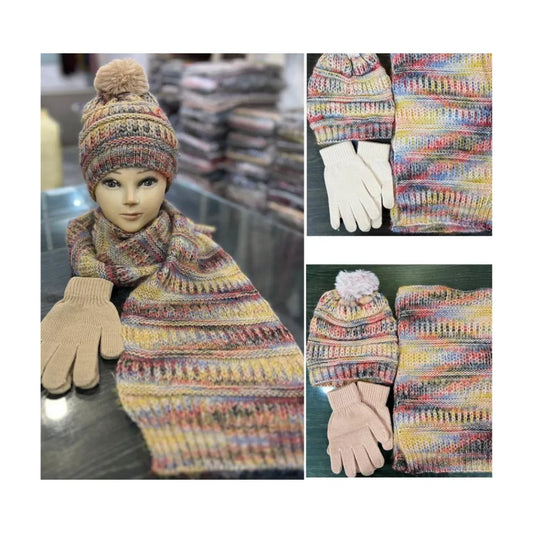 Winter Unique Cap, Scarf, and Gloves Set for Women