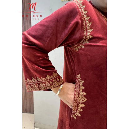 Velvet Phiran with Intricate Thread Work