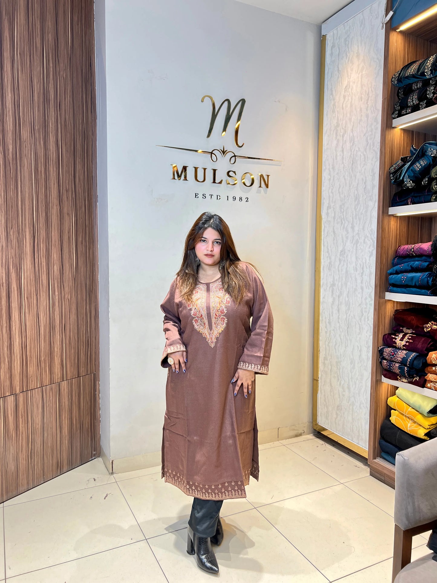 SS-160-Kashmiri Phiran Kurti in Mouse Brown