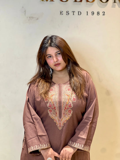 SS-160-Kashmiri Phiran Kurti in Mouse Brown