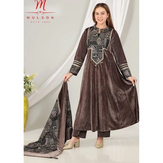 Micro Velvet Anarkali Suit with Sequenced Thread Work