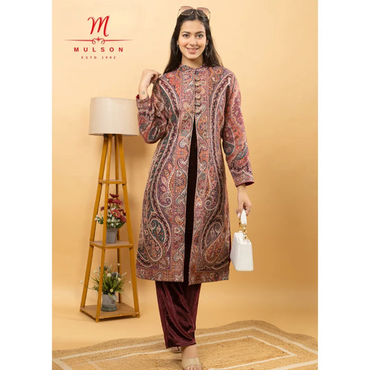 Pashmina Three-Piece Suit with Half-Sleeve Woolen Inner